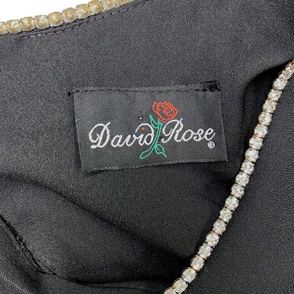 VTG David Rose Midi Dress Womens Sz XL Black Rhinestone Trim Collar Crepe Tent - Picture 12 of 12